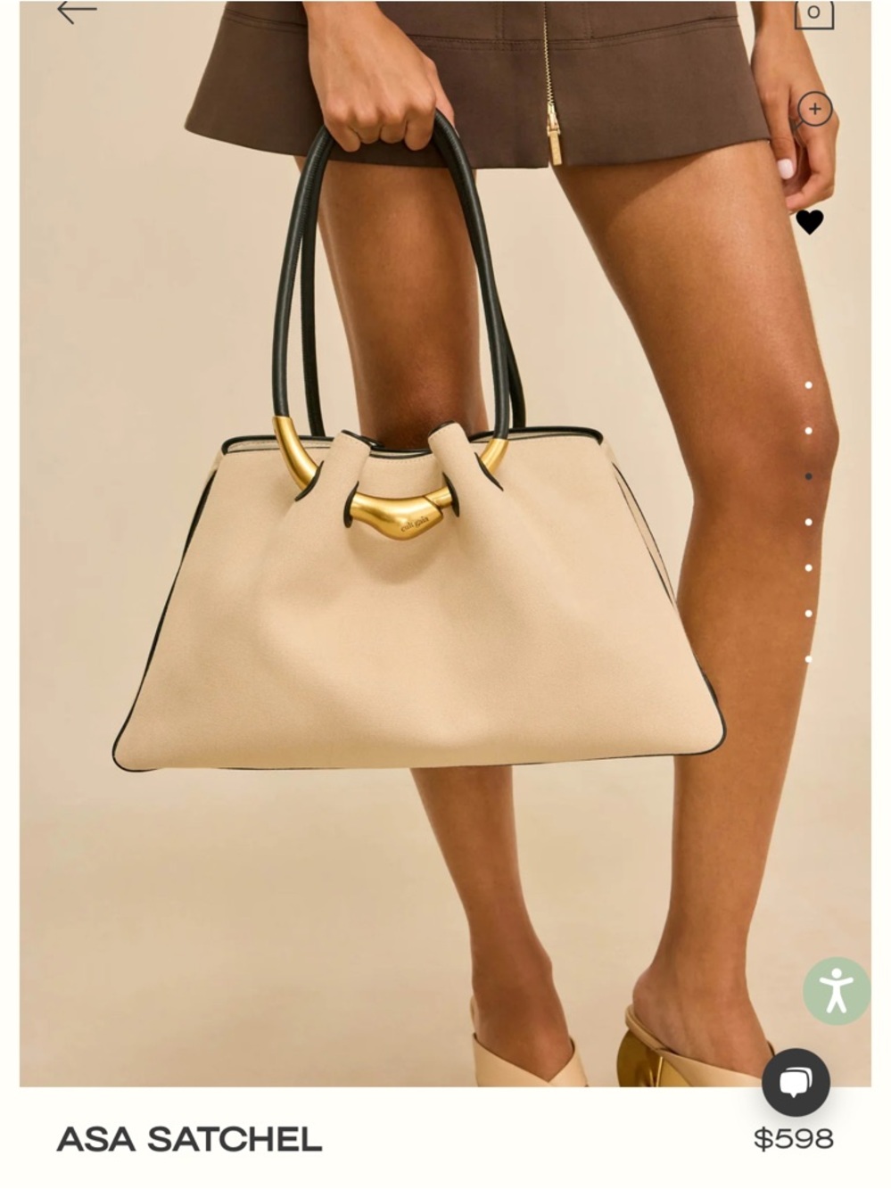Cult Gaia Asa Satchel - Beige Leather Satchel with Gold Accent